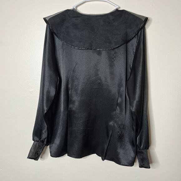 Vintage Satin Blouse Womens Whimsigoth Top L Witchy Long Sleeve V Neck Black - Picture 2 of 6